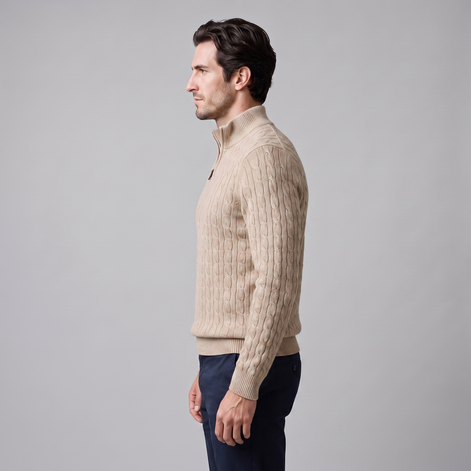 Herren Half-Zip Pullover mit Zopfmuster