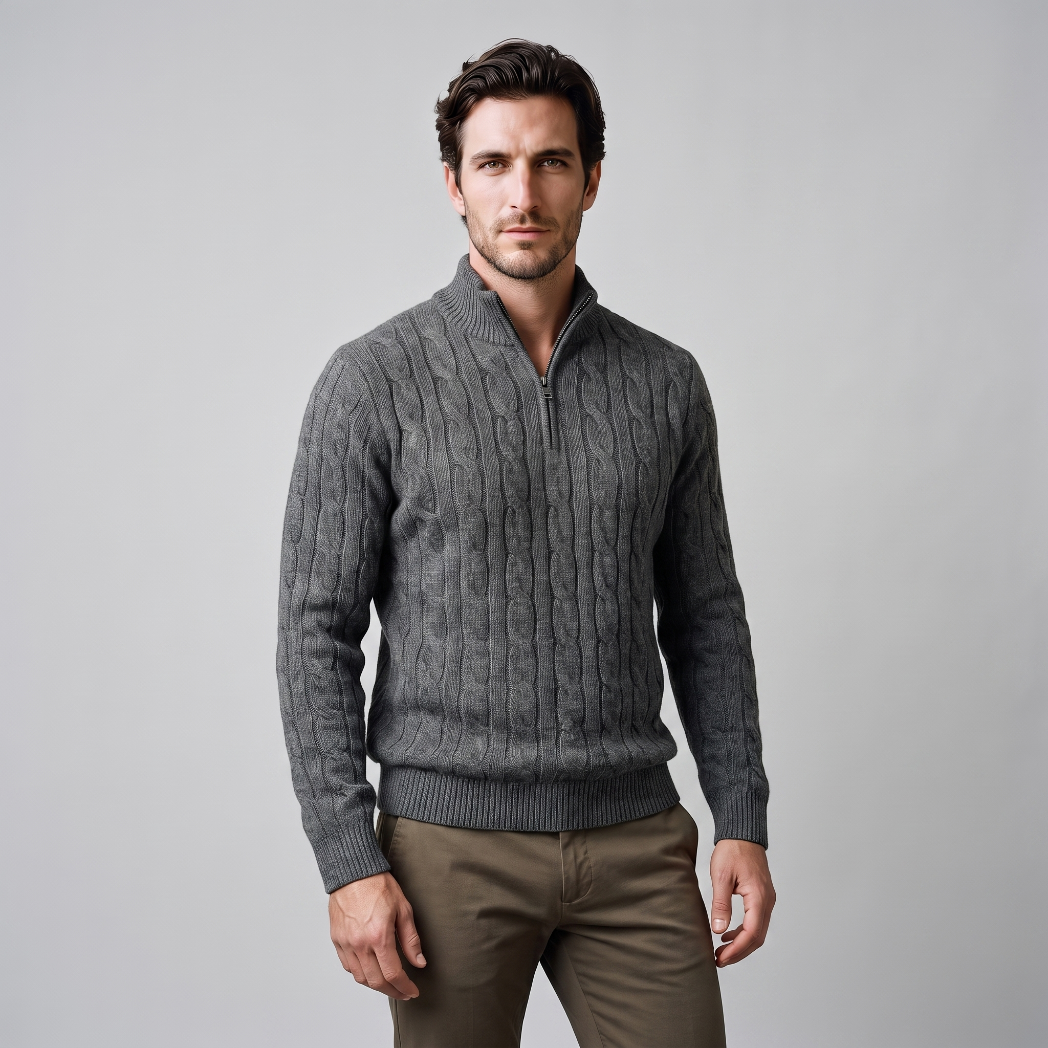 Herren Half-Zip Pullover mit Zopfmuster