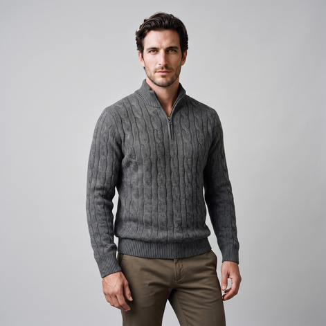 Herren Half-Zip Pullover mit Zopfmuster