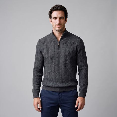 Herren Half-Zip Pullover mit Zopfmuster