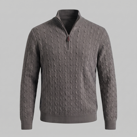 Herren Half-Zip Pullover mit Zopfmuster