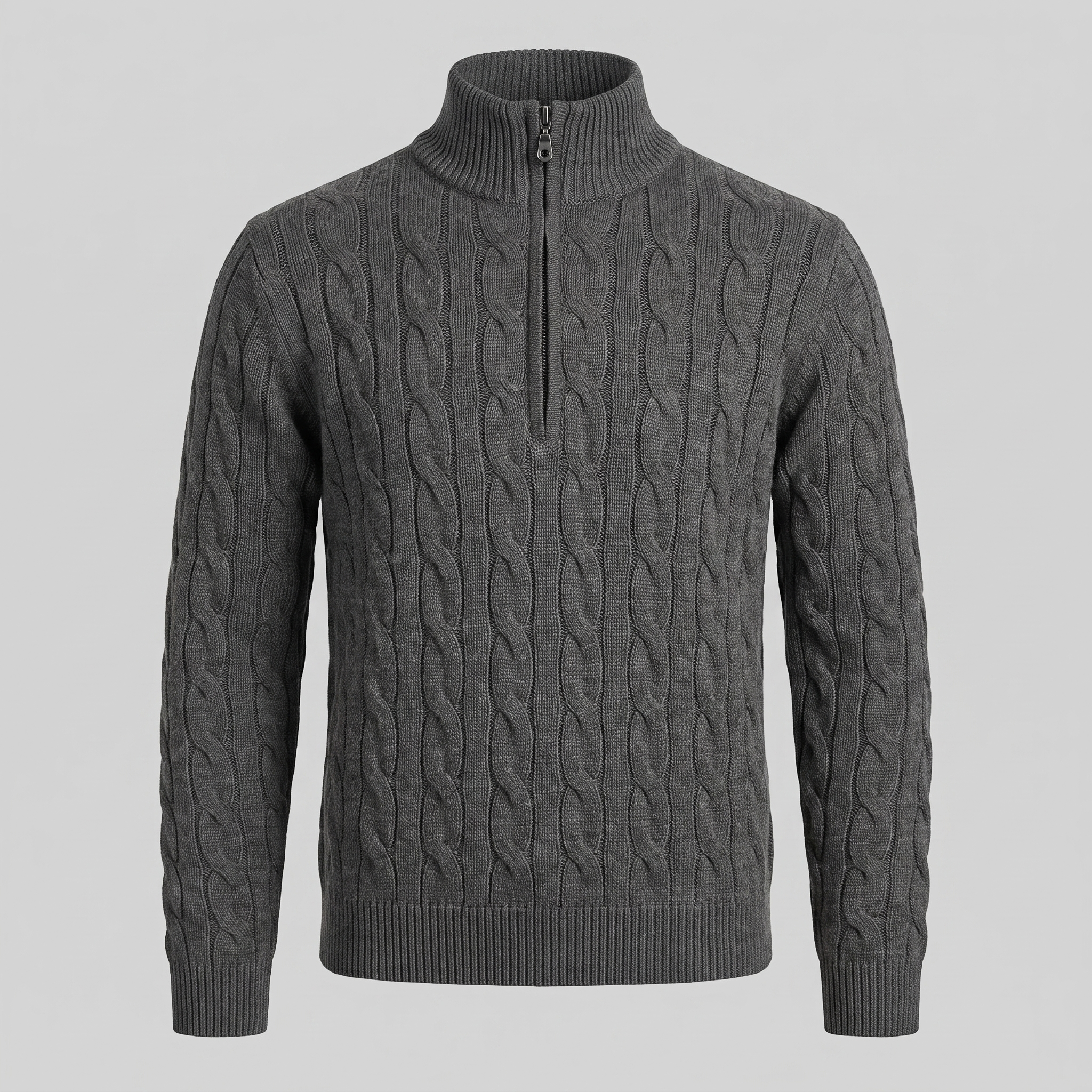 Herren Half-Zip Pullover mit Zopfmuster