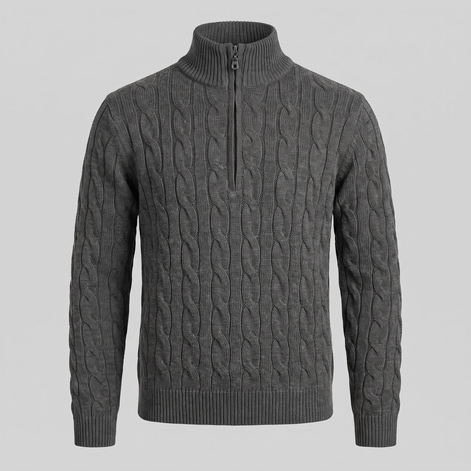 Herren Half-Zip Pullover mit Zopfmuster