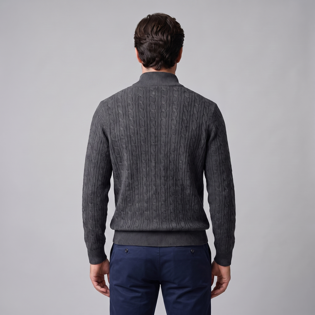 Herren Half-Zip Pullover mit Zopfmuster
