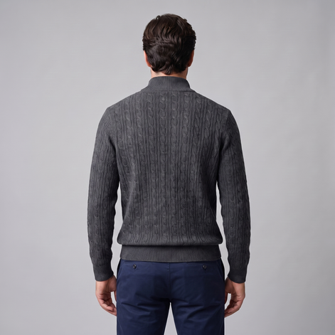 Herren Half-Zip Pullover mit Zopfmuster