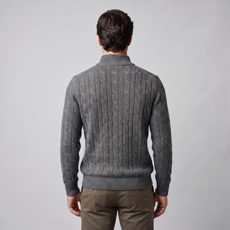 Herren Half-Zip Pullover mit Zopfmuster