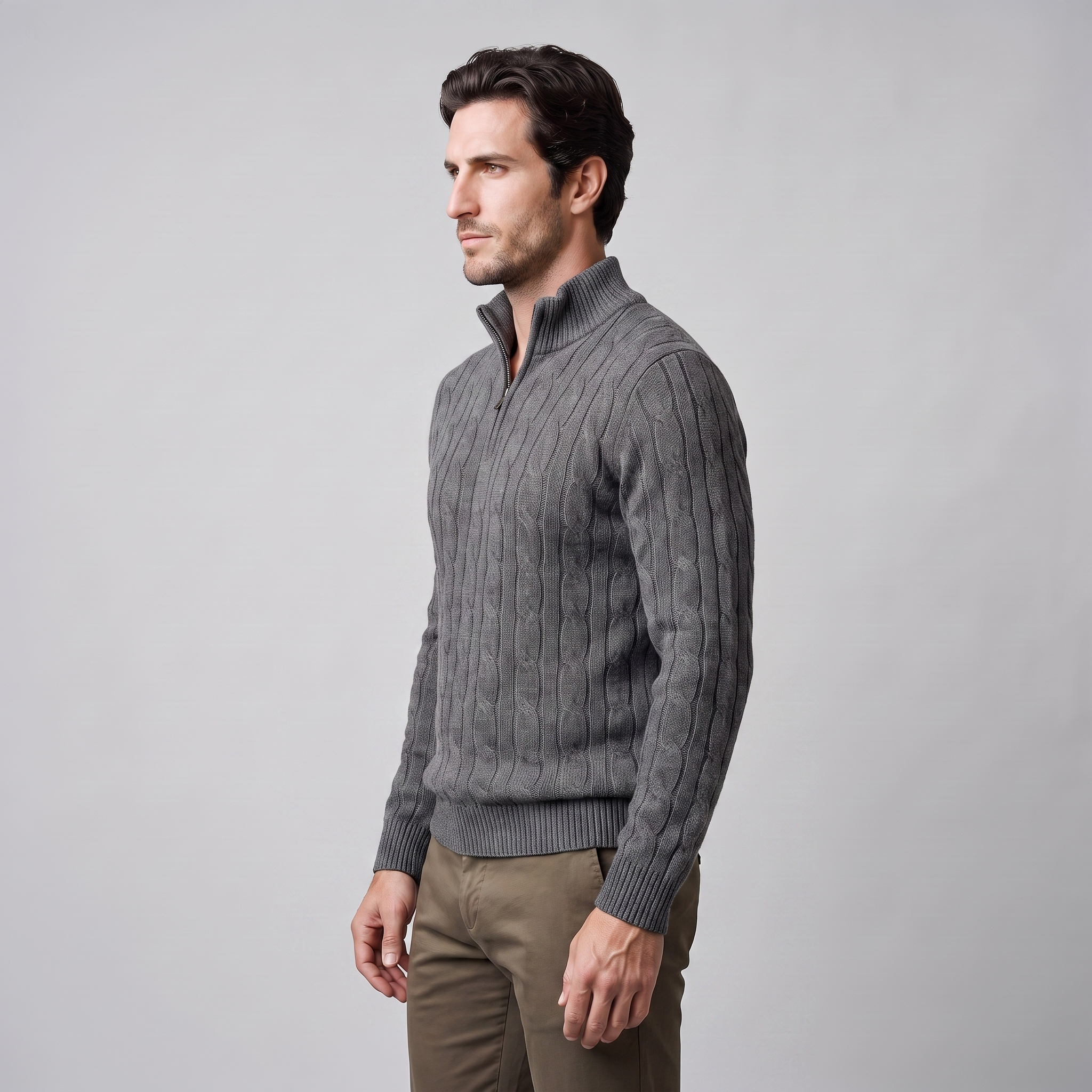 Herren Half-Zip Pullover mit Zopfmuster