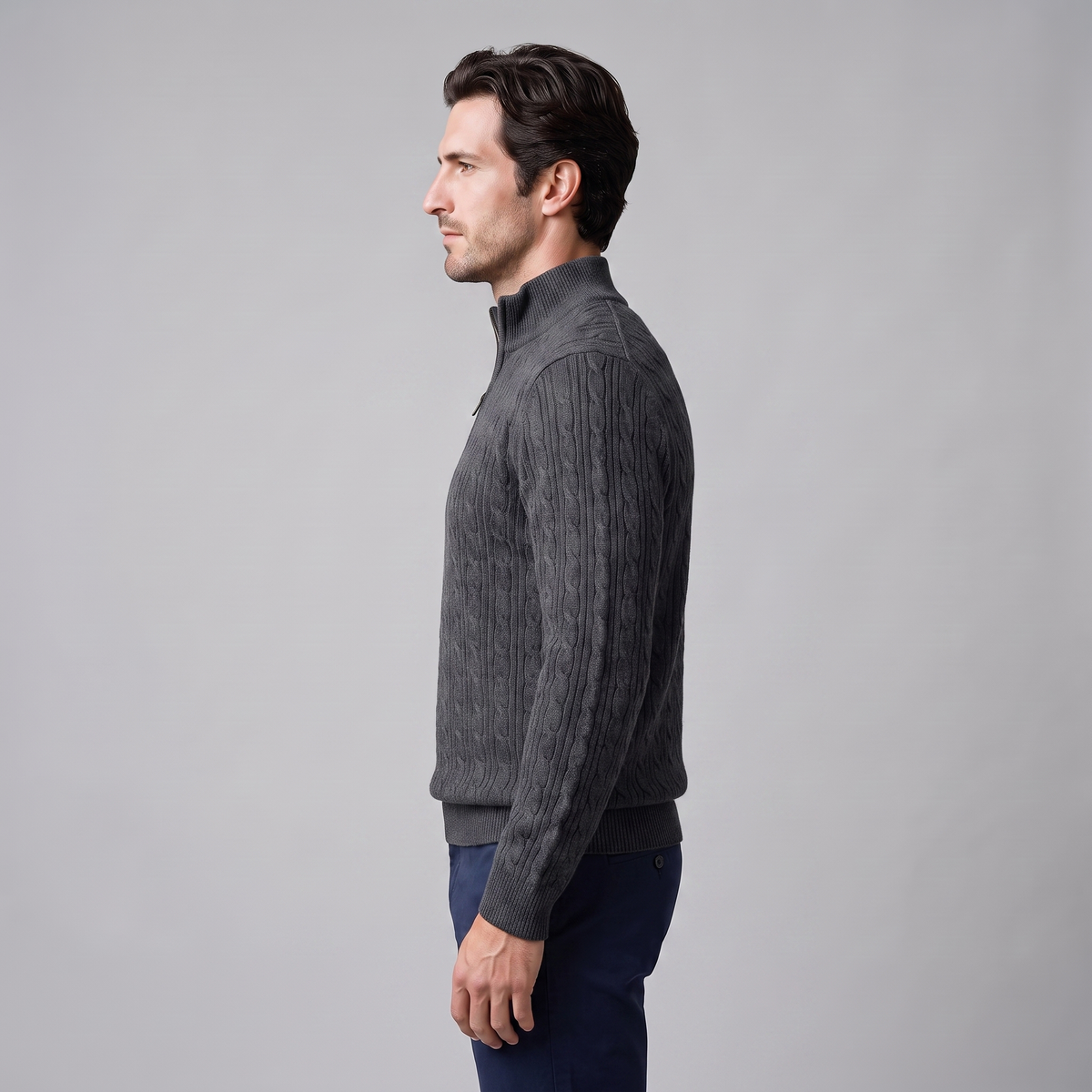 Herren Half-Zip Pullover mit Zopfmuster