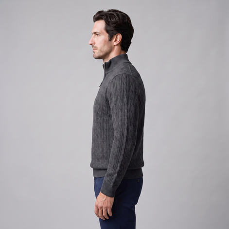 Herren Half-Zip Pullover mit Zopfmuster