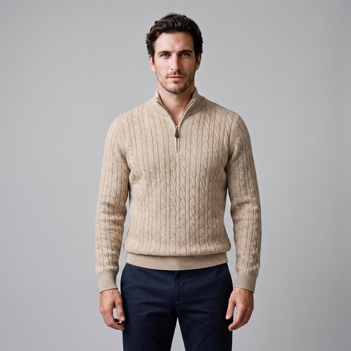 Herren Half-Zip Pullover mit Zopfmuster
