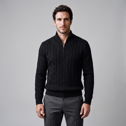 Herren Half-Zip Pullover mit Zopfmuster