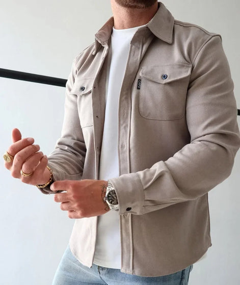 Herren Hemdjacke mit Knopfleiste und Brusttaschen