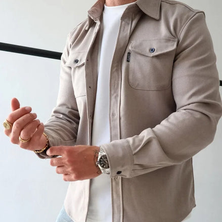 Herren Hemdjacke mit Knopfleiste und Brusttaschen