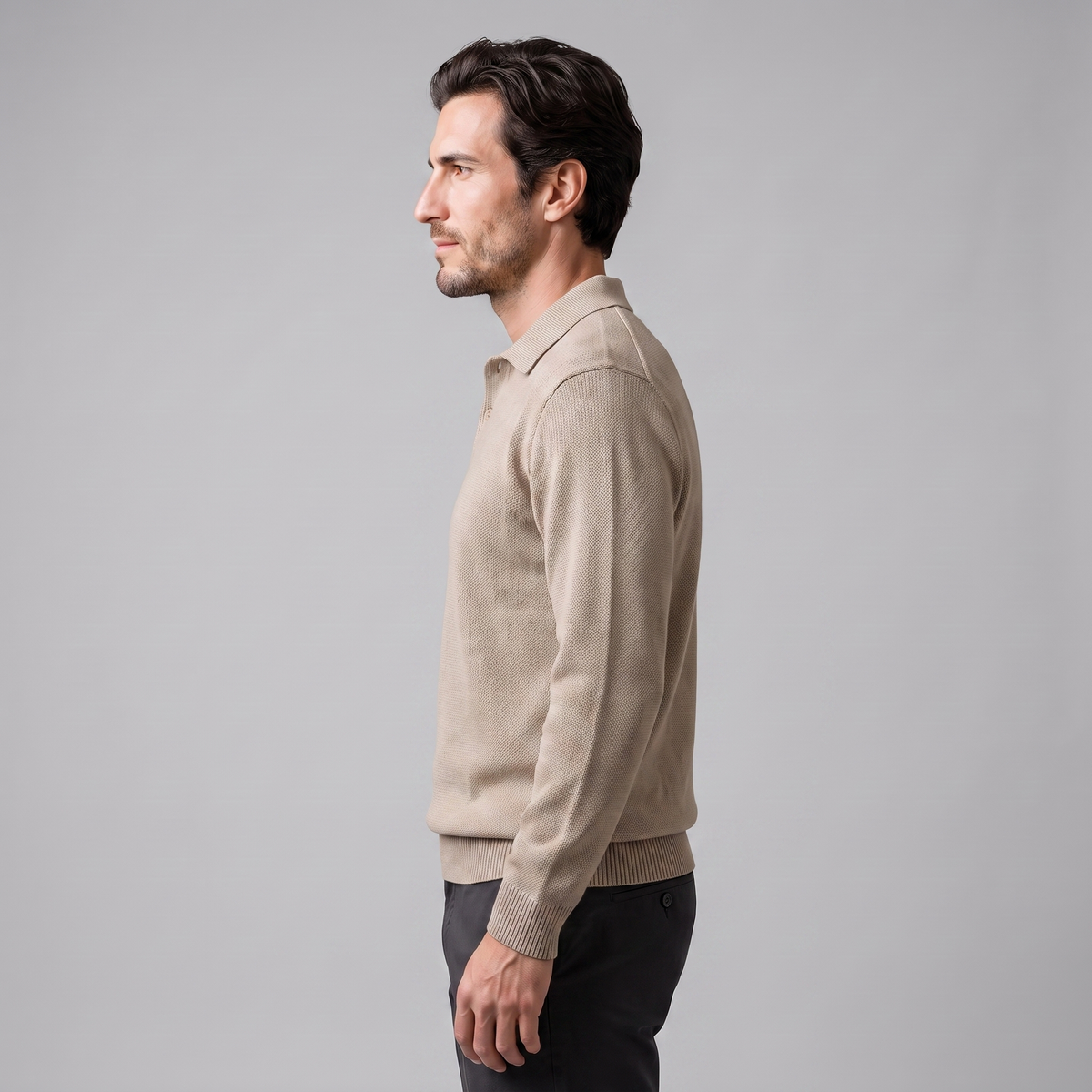 Herren Herbst-Poloshirt-Pullover mit langen Ärmeln