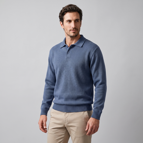 Herren Herbst-Poloshirt-Pullover mit langen Ärmeln