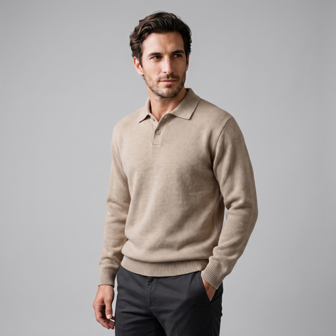 Herren Herbst-Poloshirt-Pullover mit langen Ärmeln