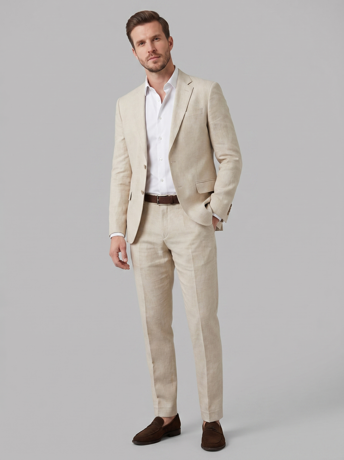Herren Hochzeitsanzug Aus Leinenmischung