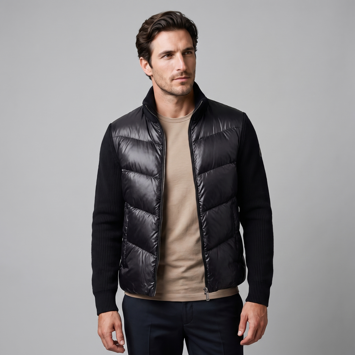 Herren Hybrid-Strickjacke mit Steppung