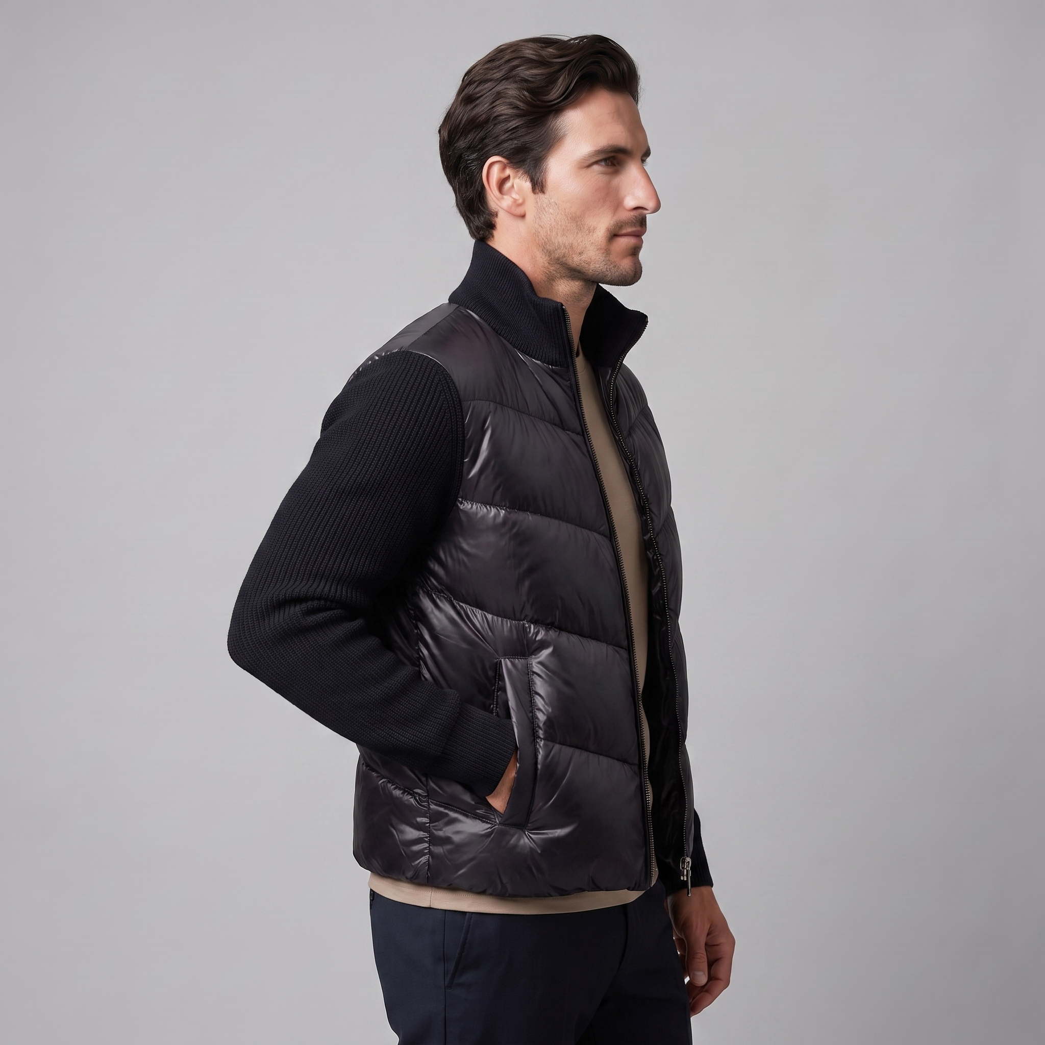 Herren Hybrid-Strickjacke mit Steppung