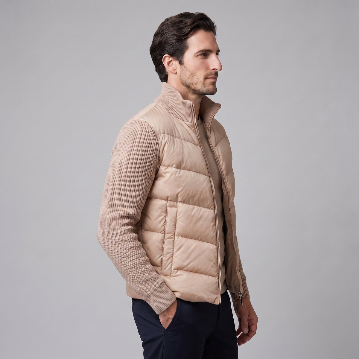 Herren Hybrid-Strickjacke mit Steppung