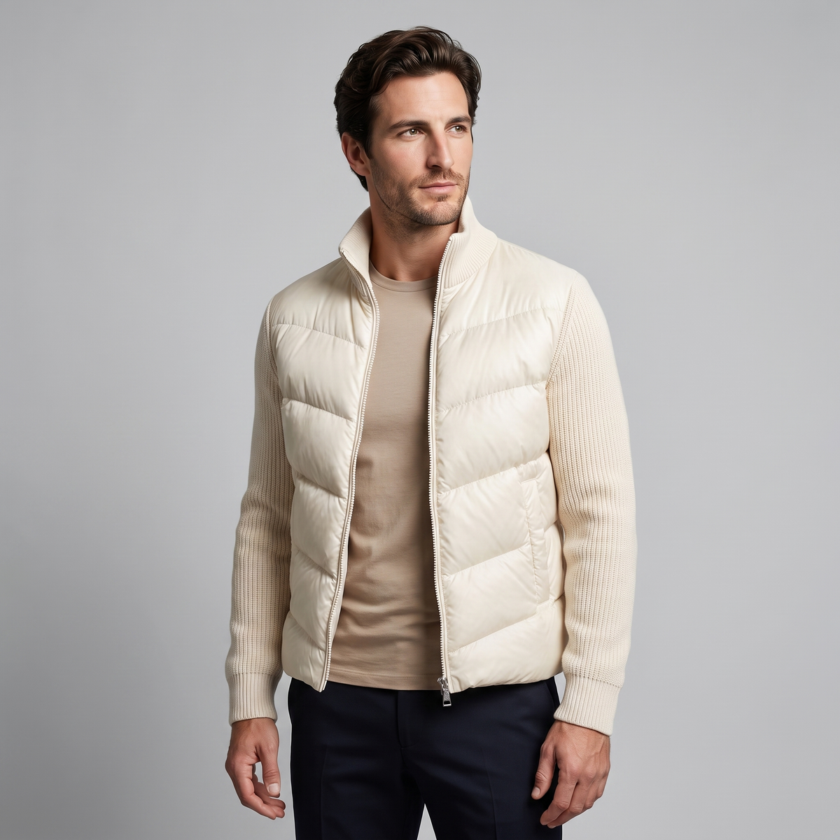 Herren Hybrid-Strickjacke mit Steppung