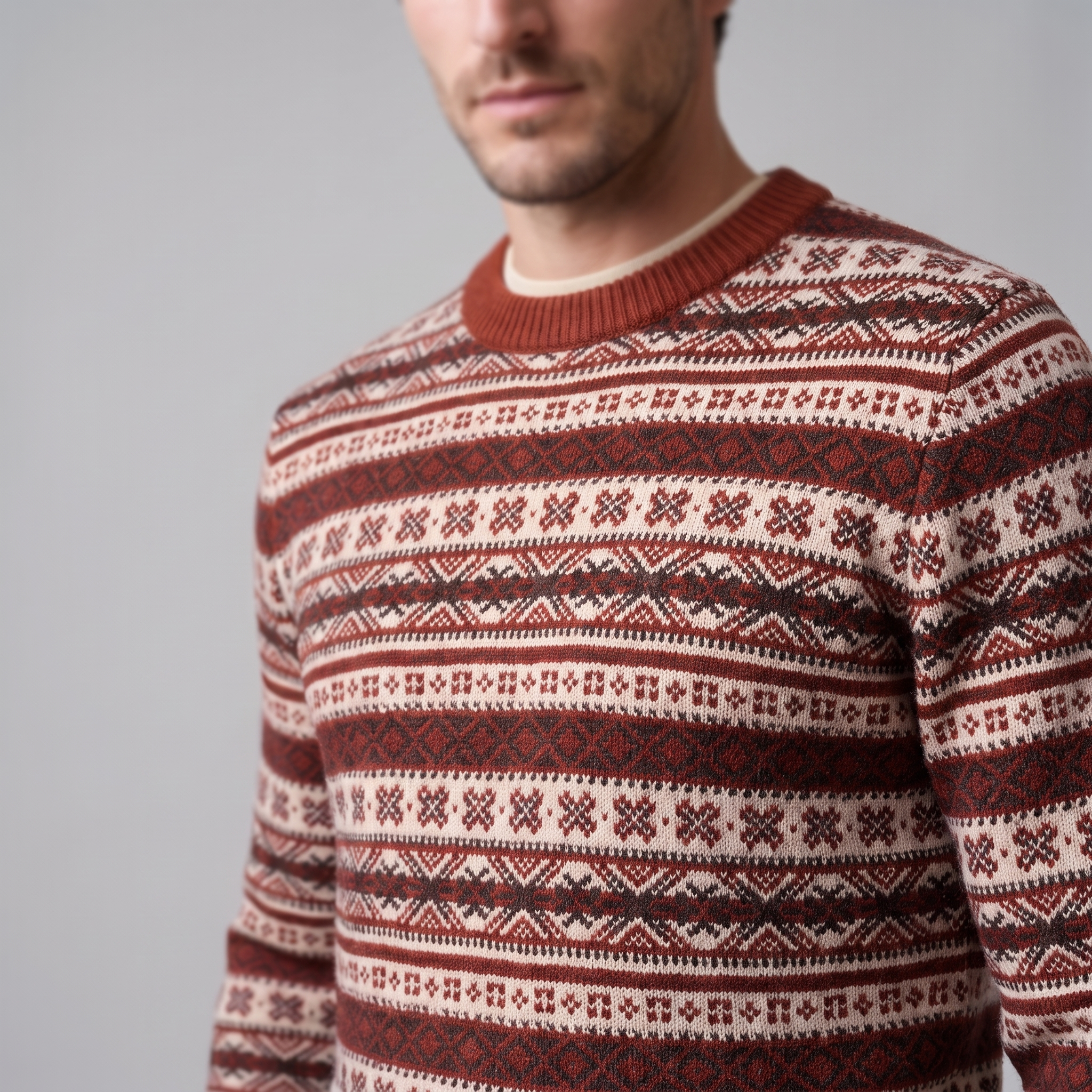 Herren Jacquard-Pullover mit Mock-Kragen