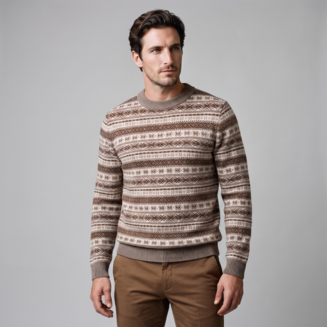 Herren Jacquard-Pullover mit Mock-Kragen