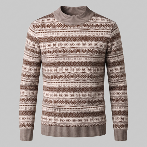 Herren Jacquard-Pullover mit Mock-Kragen