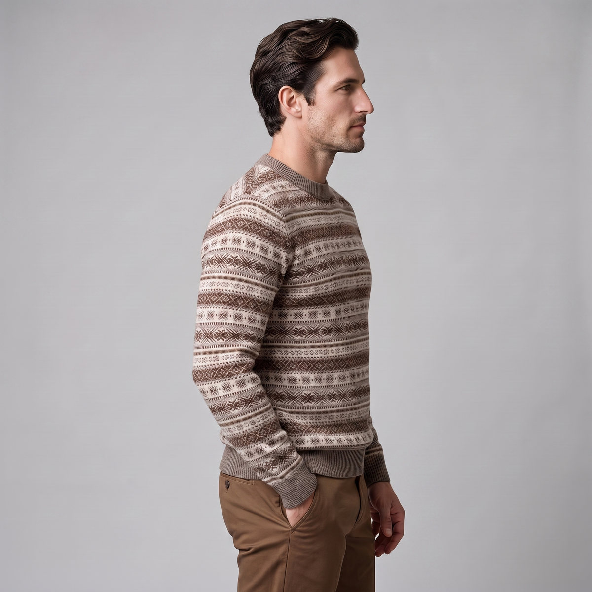 Herren Jacquard-Pullover mit Mock-Kragen