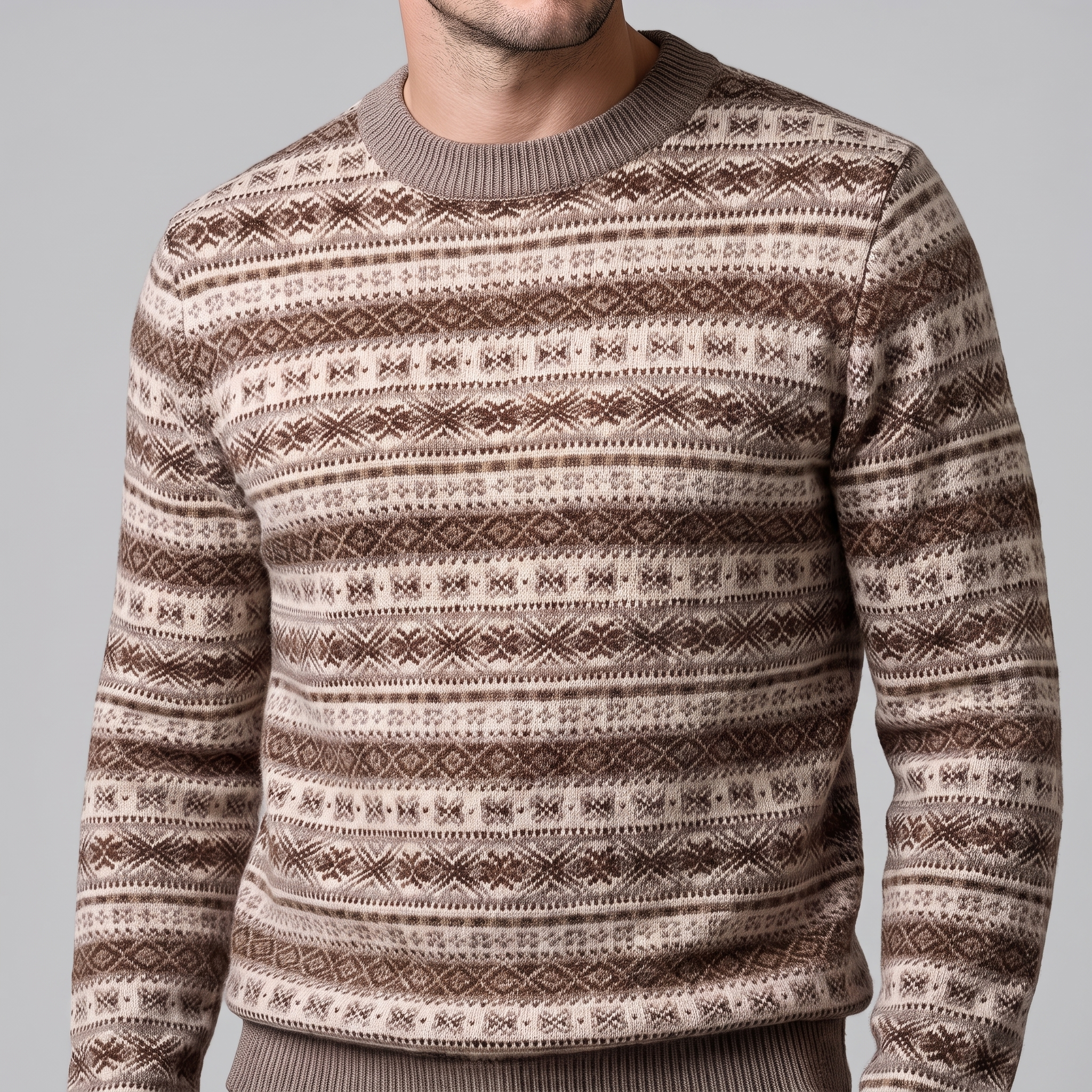Herren Jacquard-Pullover mit Mock-Kragen