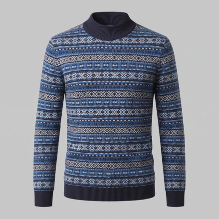 Herren Jacquard-Pullover mit Mock-Kragen