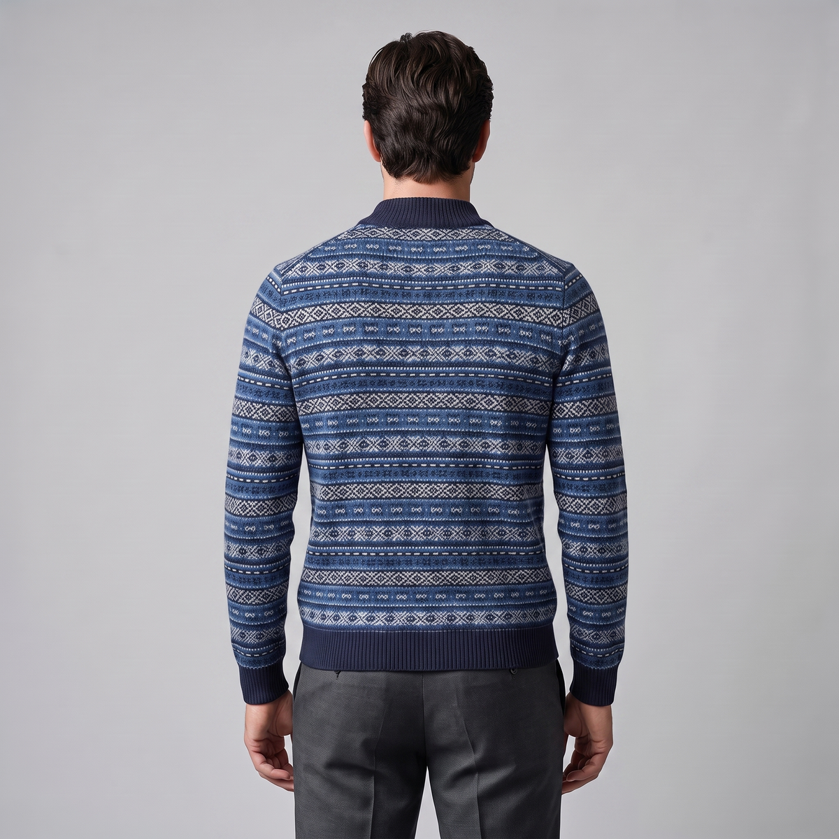 Herren Jacquard-Pullover mit Mock-Kragen