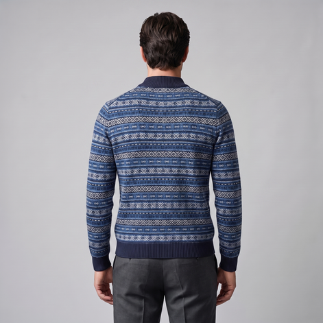 Herren Jacquard-Pullover mit Mock-Kragen