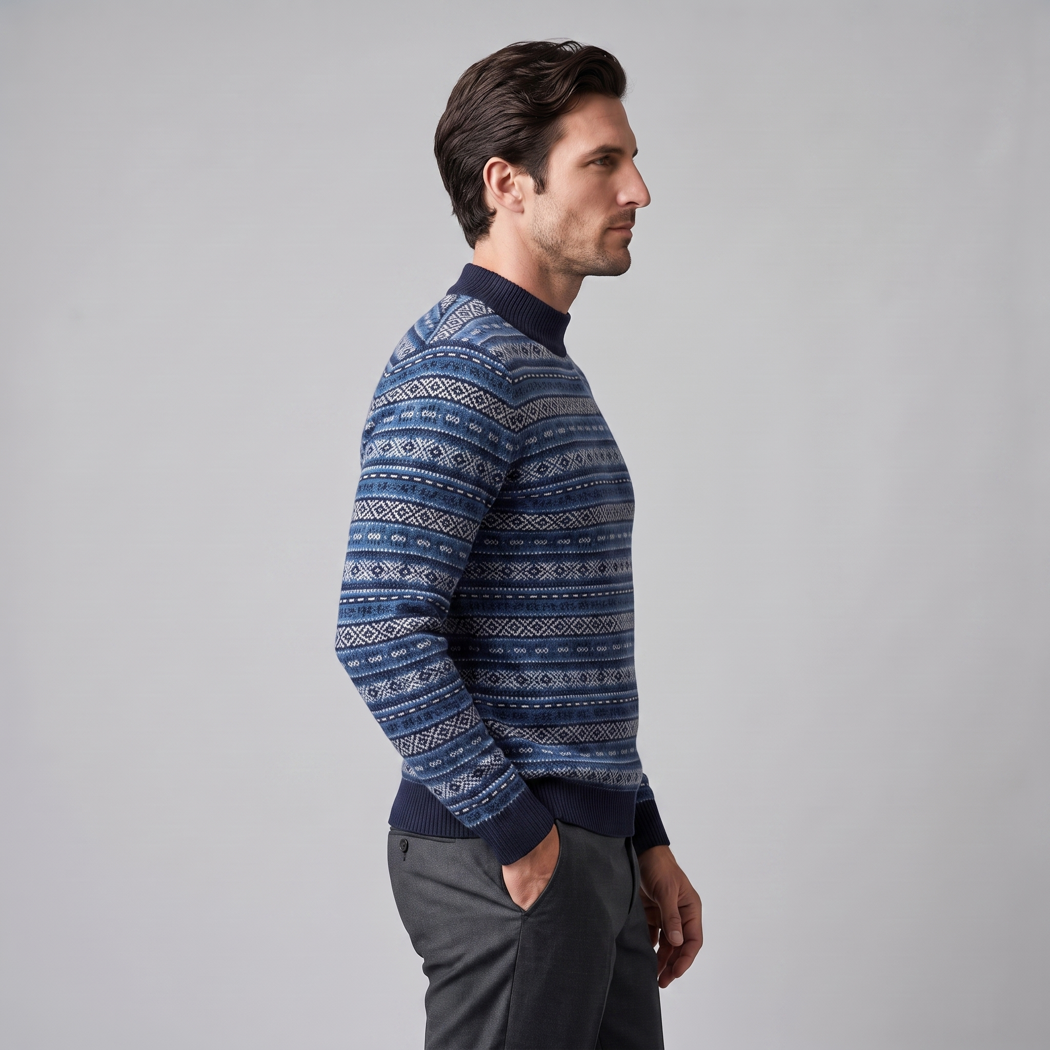 Herren Jacquard-Pullover mit Mock-Kragen