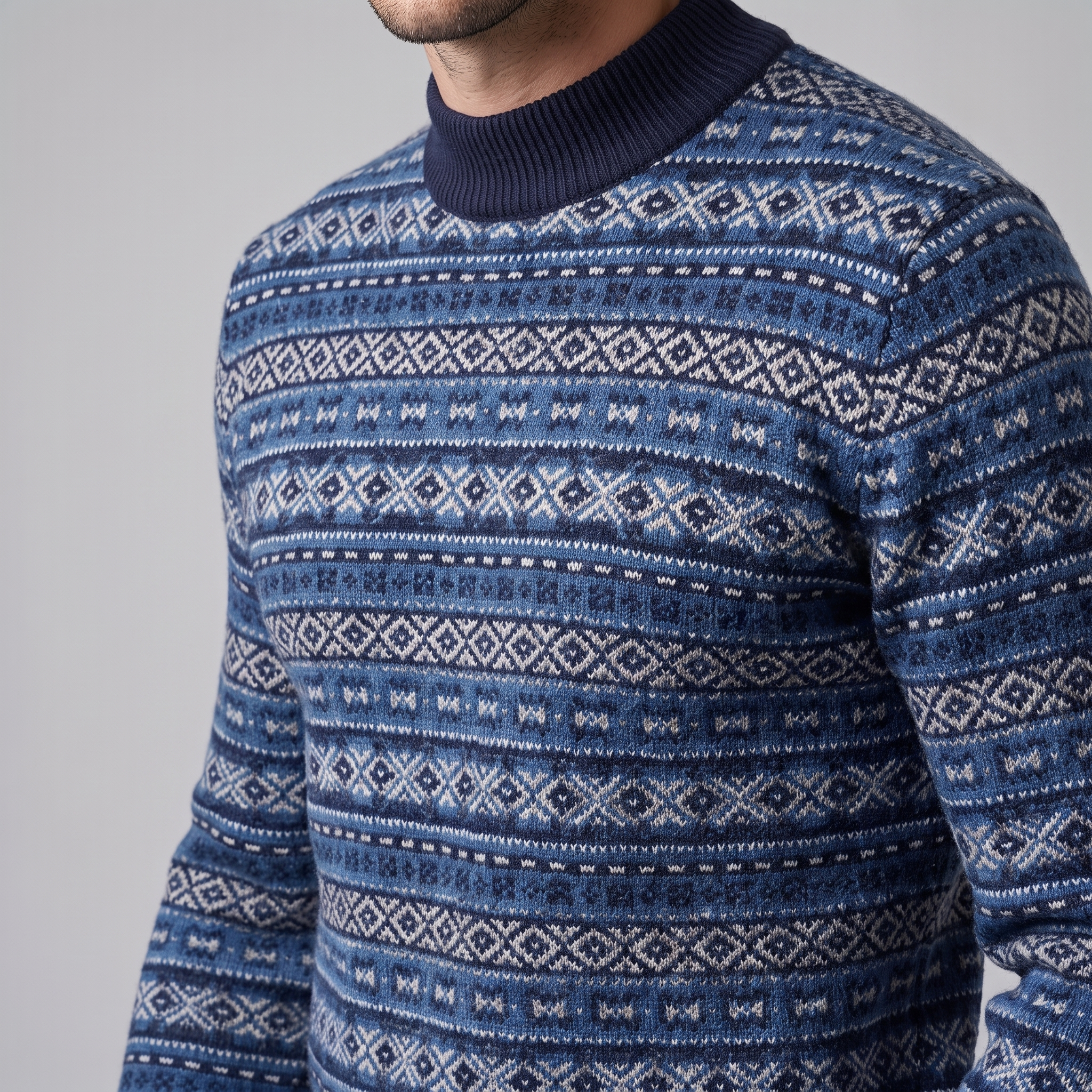 Herren Jacquard-Pullover mit Mock-Kragen