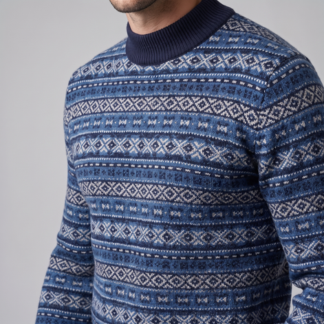 Herren Jacquard-Pullover mit Mock-Kragen