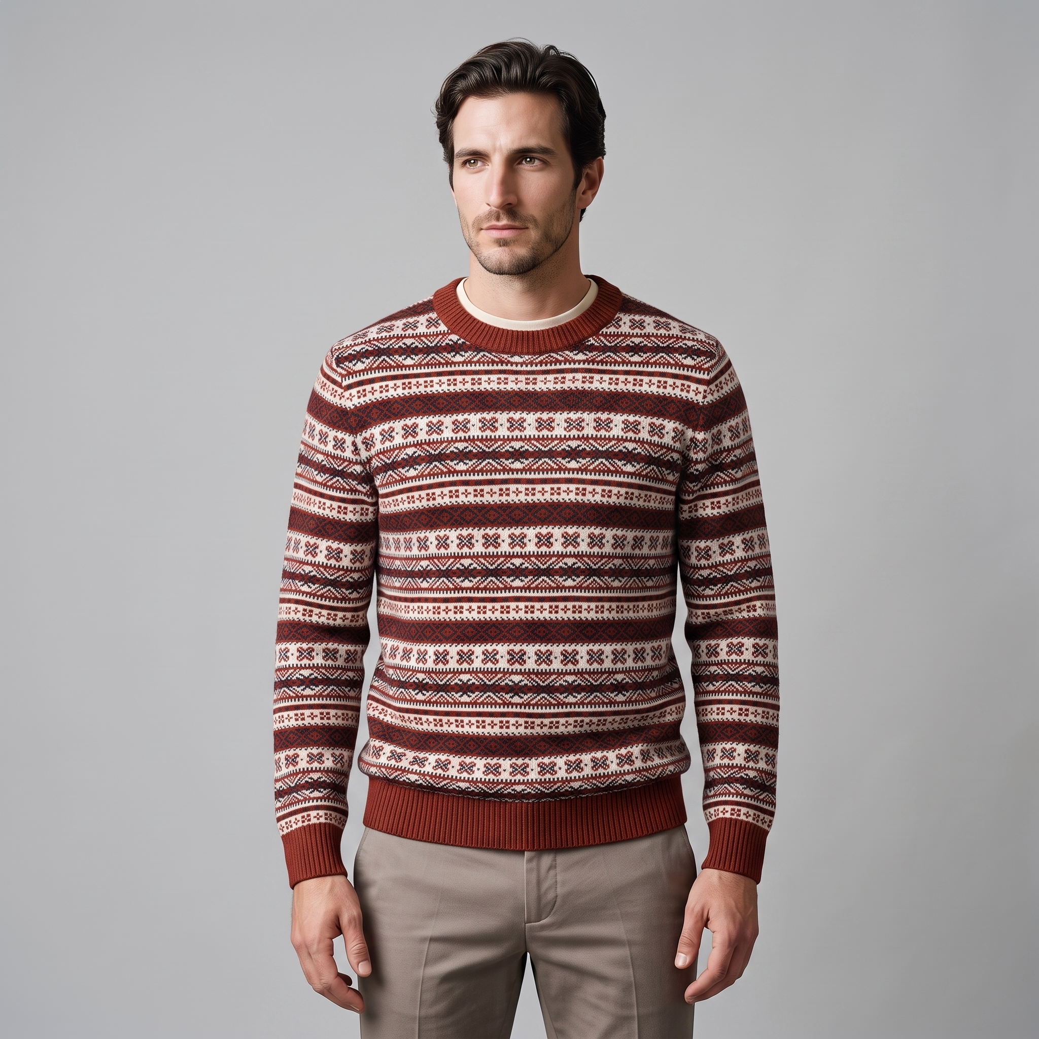 Herren Jacquard-Pullover mit Mock-Kragen