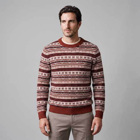 Herren Jacquard-Pullover mit Mock-Kragen
