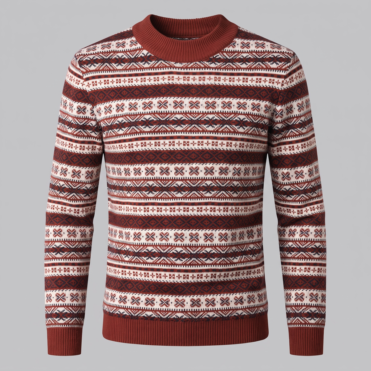 Herren Jacquard-Pullover mit Mock-Kragen