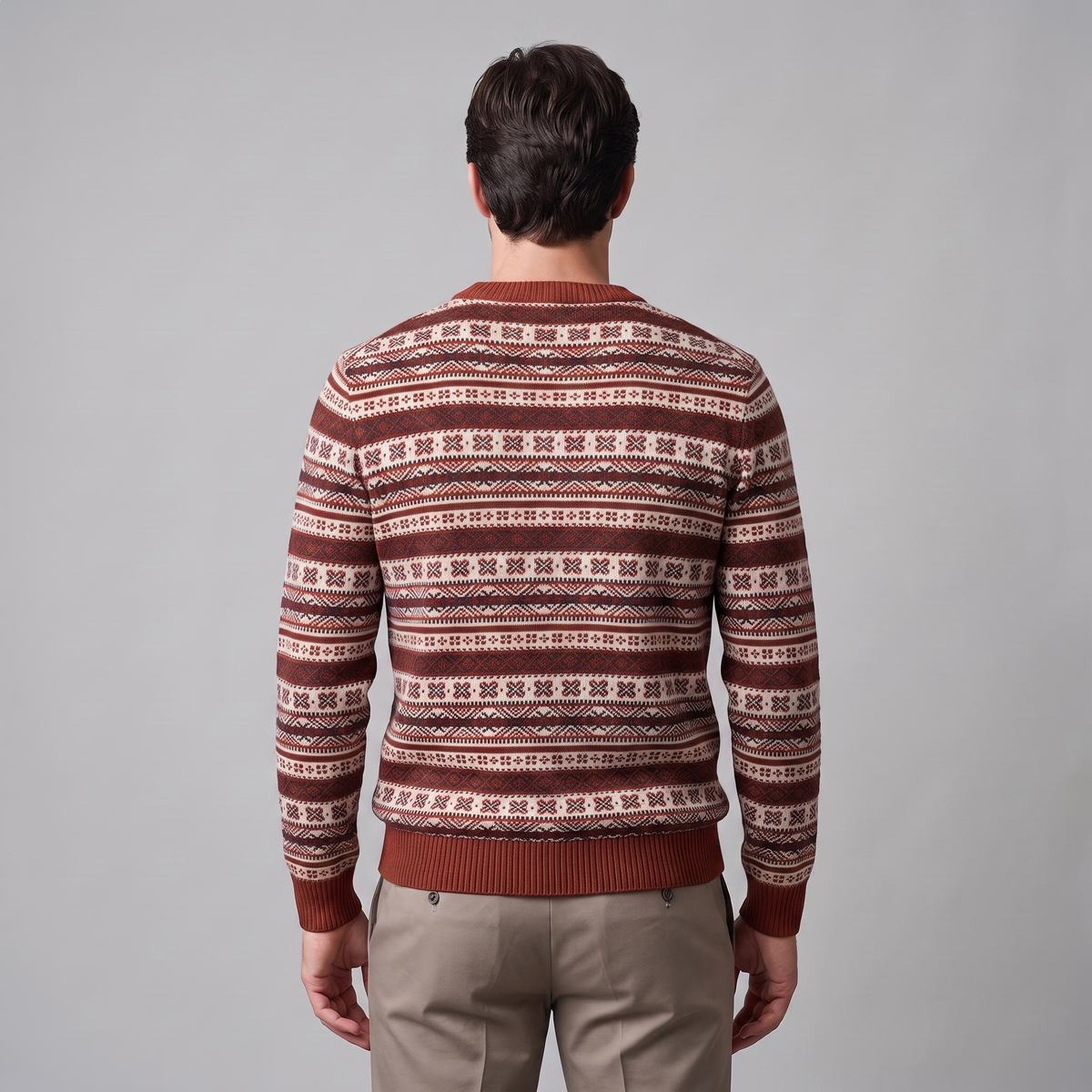 Herren Jacquard-Pullover mit Mock-Kragen