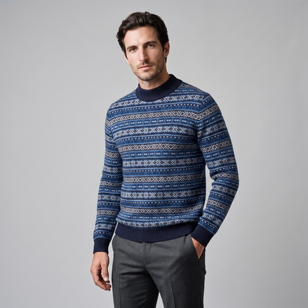 Herren Jacquard-Pullover mit Mock-Kragen