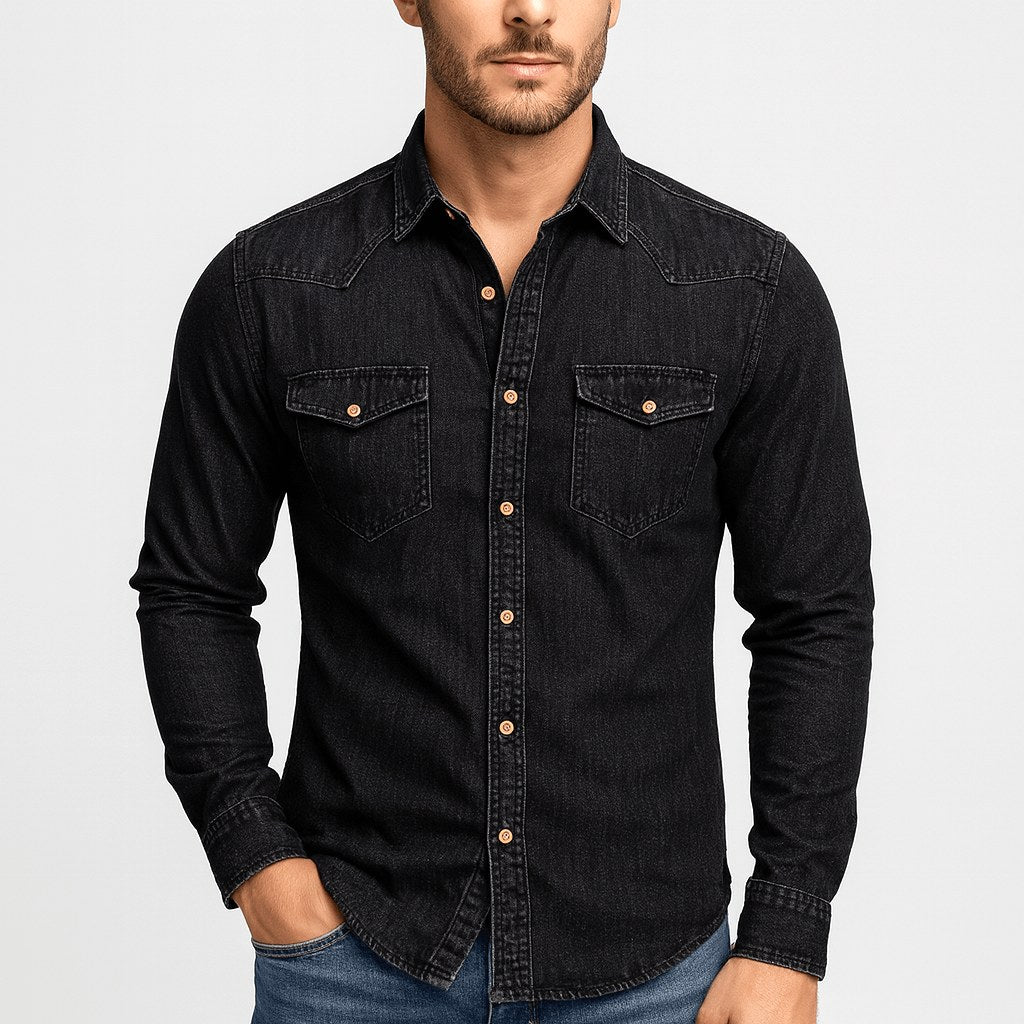 Herren Jeanshemd mit klassischem Kragen und Brusttaschen