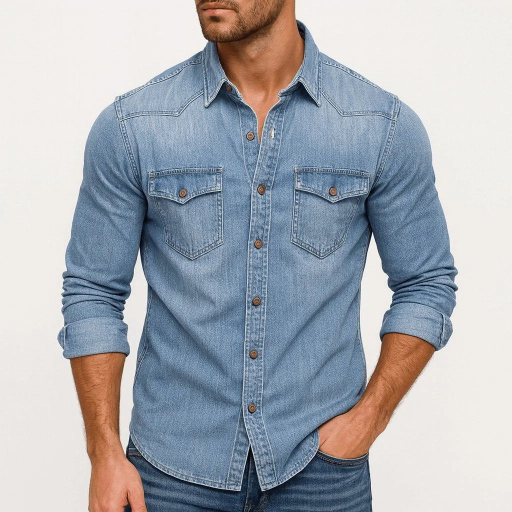 Herren Jeanshemd mit klassischem Kragen und Brusttaschen