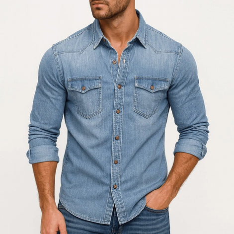 Herren Jeanshemd mit klassischem Kragen und Brusttaschen