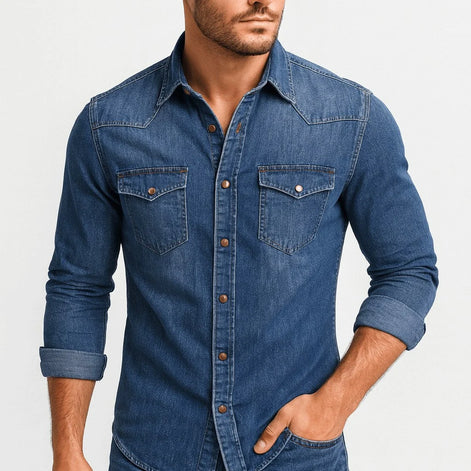 Herren Jeanshemd mit klassischem Kragen und Brusttaschen