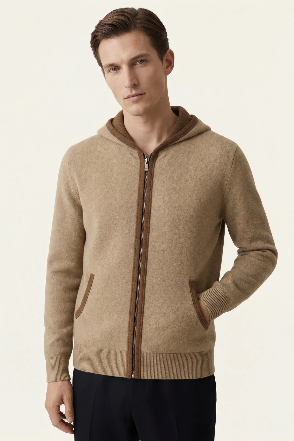 Herren Kapuzen-Cardigan mit Kontrastbesatz