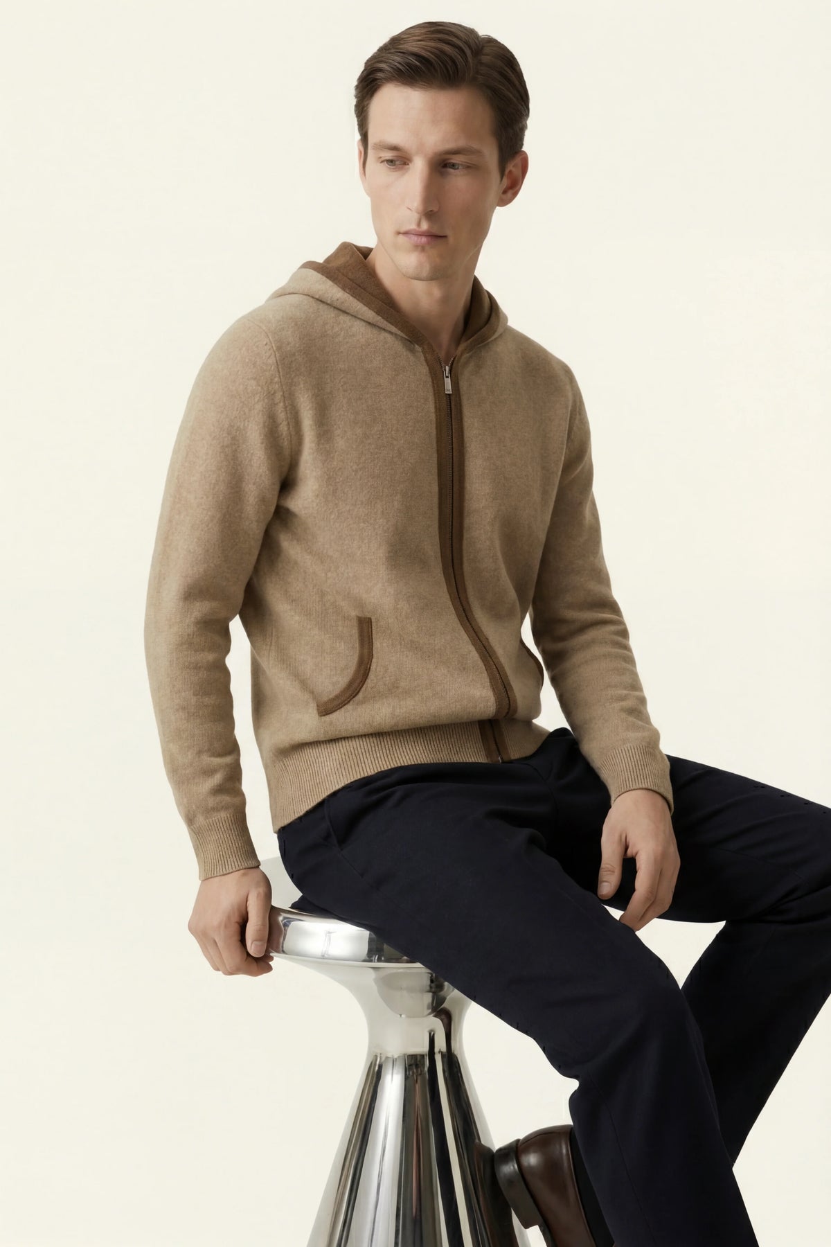 Herren Kapuzen-Cardigan mit Kontrastbesatz