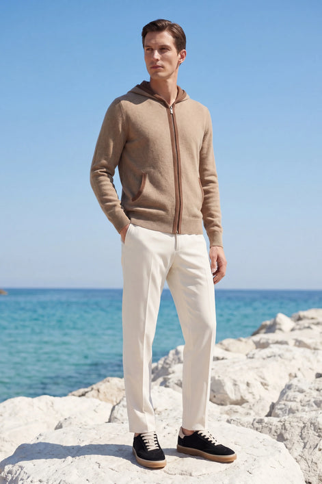 Herren Kapuzen-Cardigan mit Kontrastbesatz