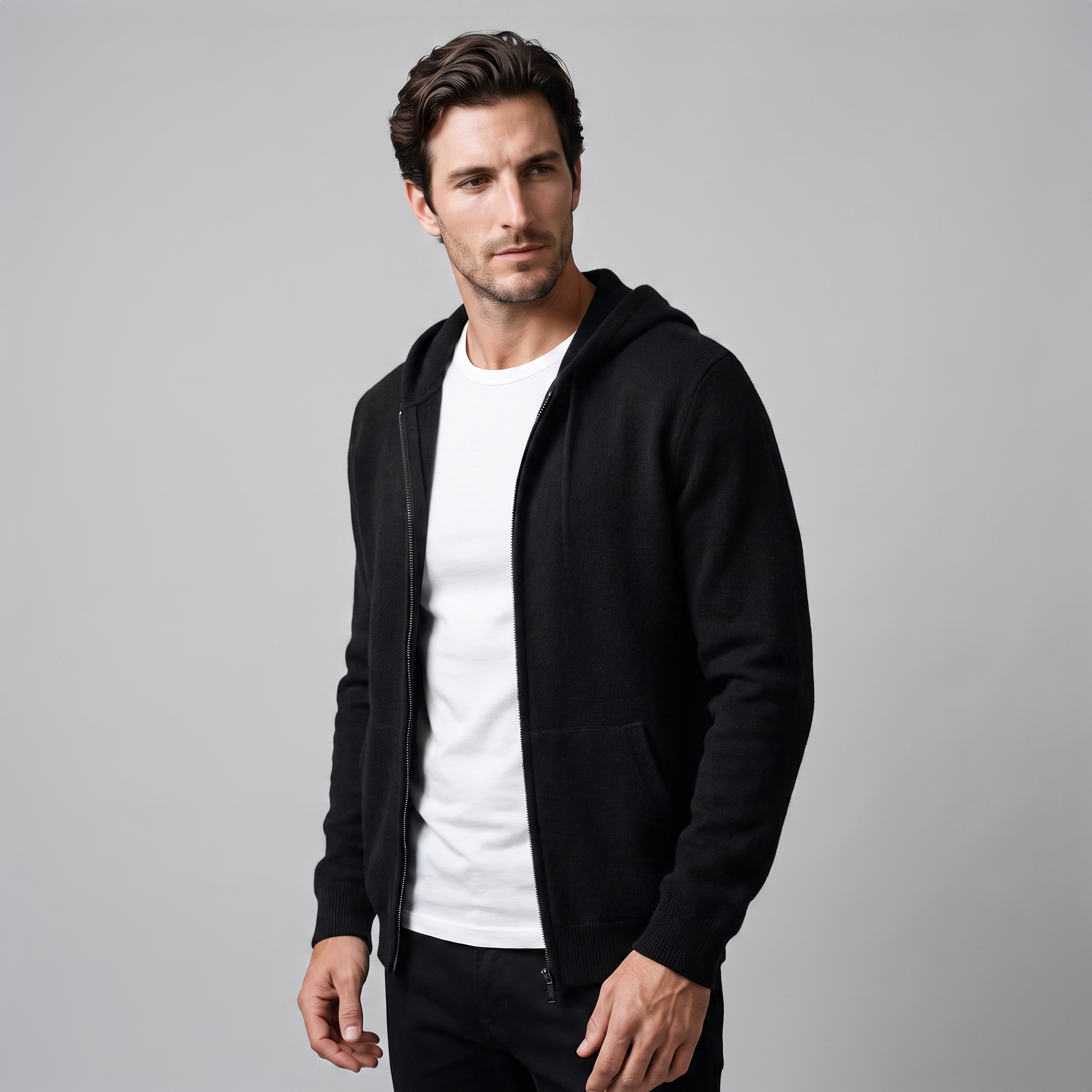 Herren Kapuzen-Strickjacke aus Wolle