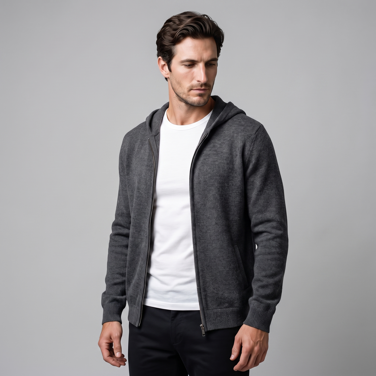 Herren Kapuzen-Strickjacke aus Wolle